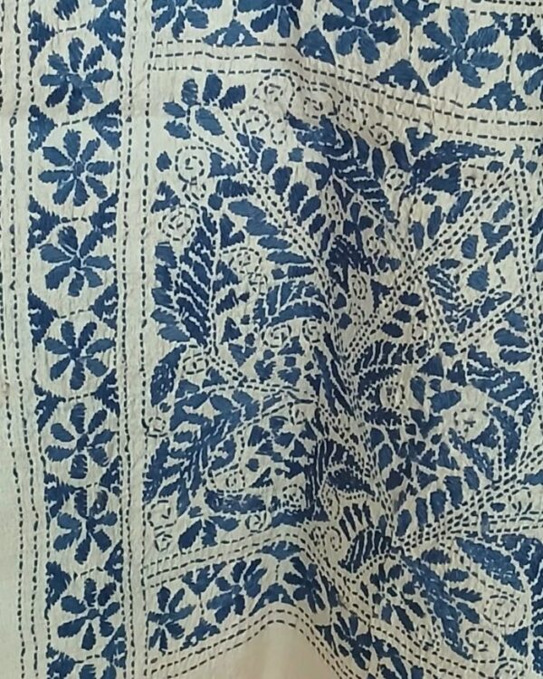 Tussar silk stole with kantha hand-embroidery, made in Santiniketan - (TSSK0001) - Image 2