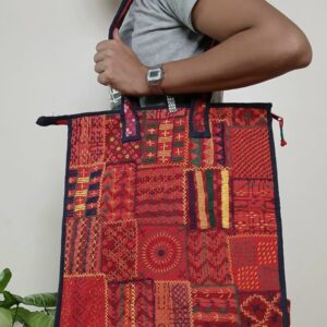 Boho Patchwork Tote Bag with Hand-Embroidery -(TOTB1020)